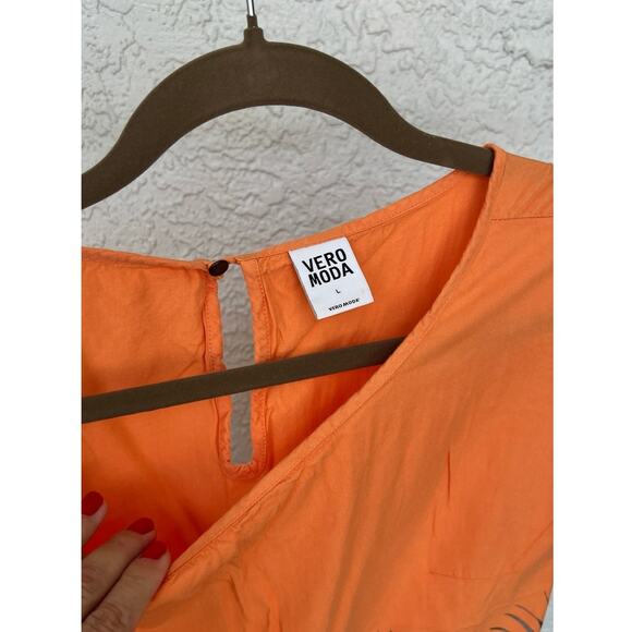 Vero Moda Silver Palms Trees Sunset Orange Cropped Top - Size Large - Picture 5 of 9